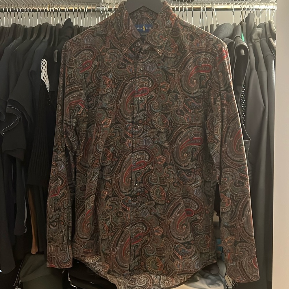 Ralph Lauren Corduroy Paisley Oxford Button Down Long Sleeve Mens Small